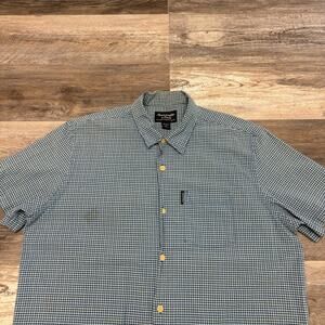 Vintage 90s Abercrombie & Fitch White Blue Gingham Check Mens XL Button Up Shirt